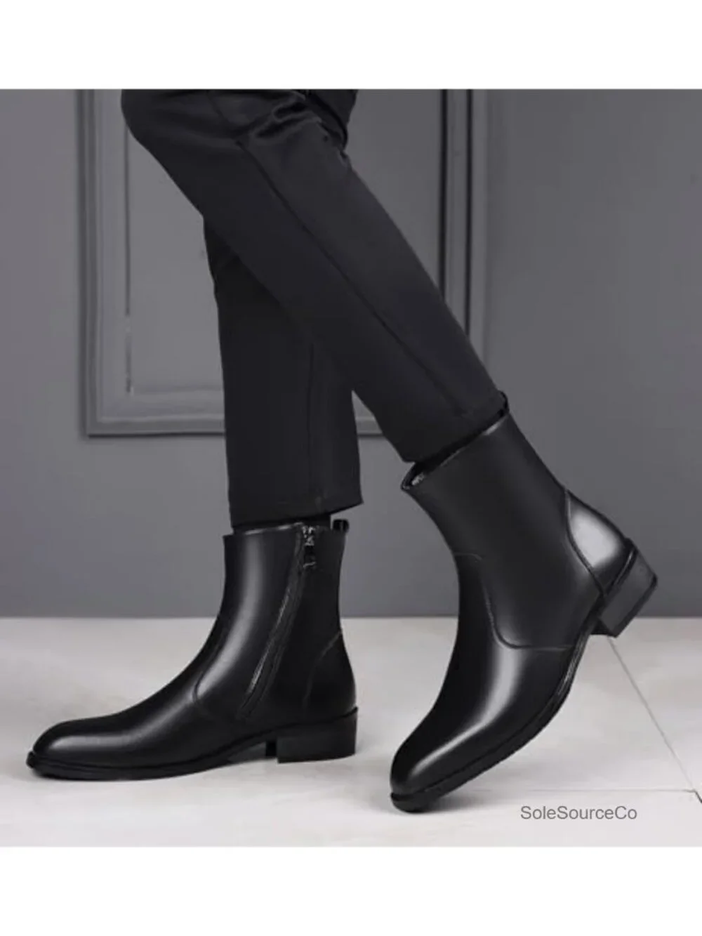 Men's Chelsea Boots Faux Leather Side Zipper Ankle Business Dress Boots